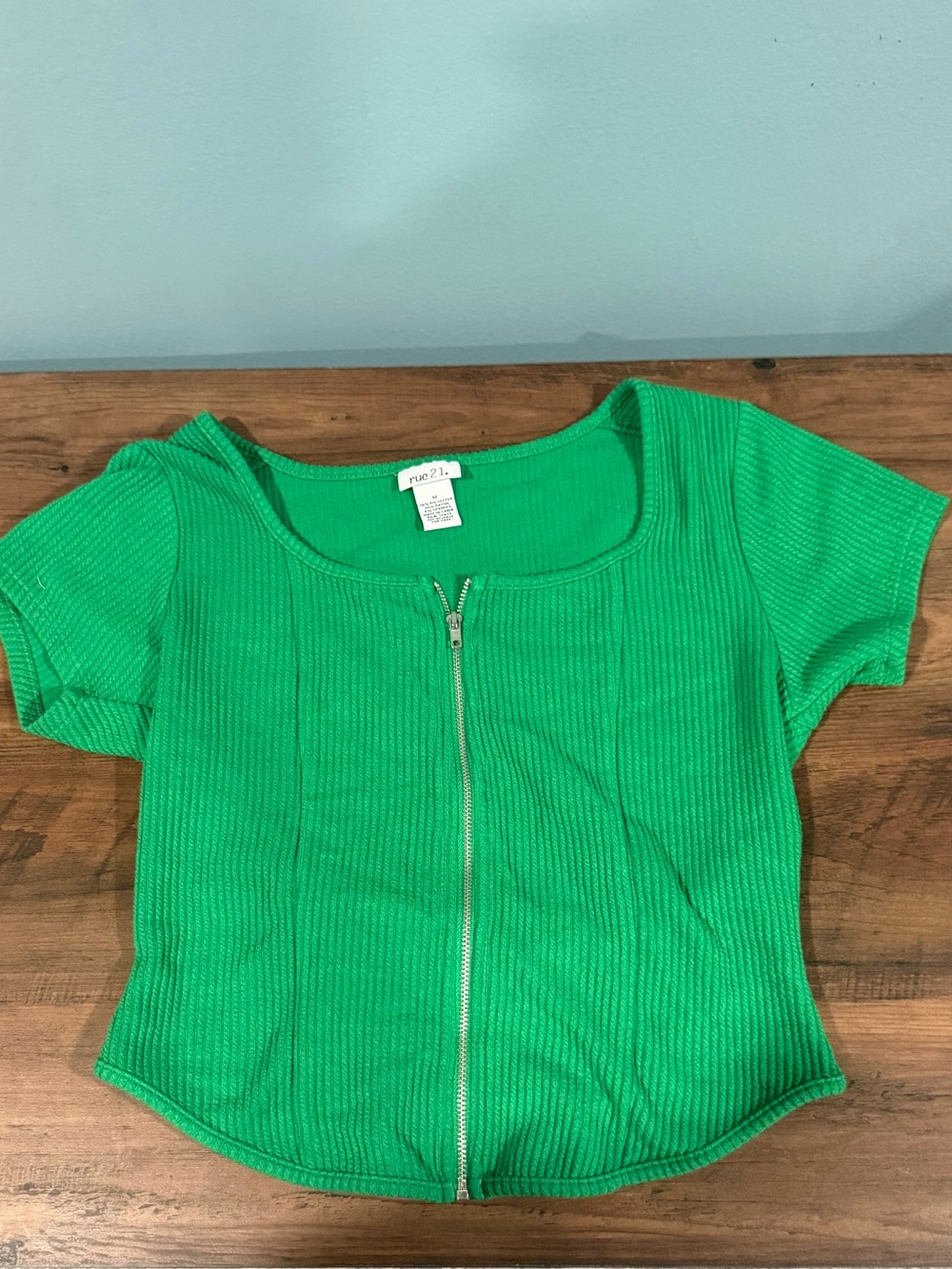 Rue21 Bright Green Ribbed Zip Crop Top